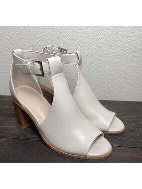 Coutgo Women's Cutout Peep Toe Chunky Block Heel Sandals Ankle Strap Off-White 8